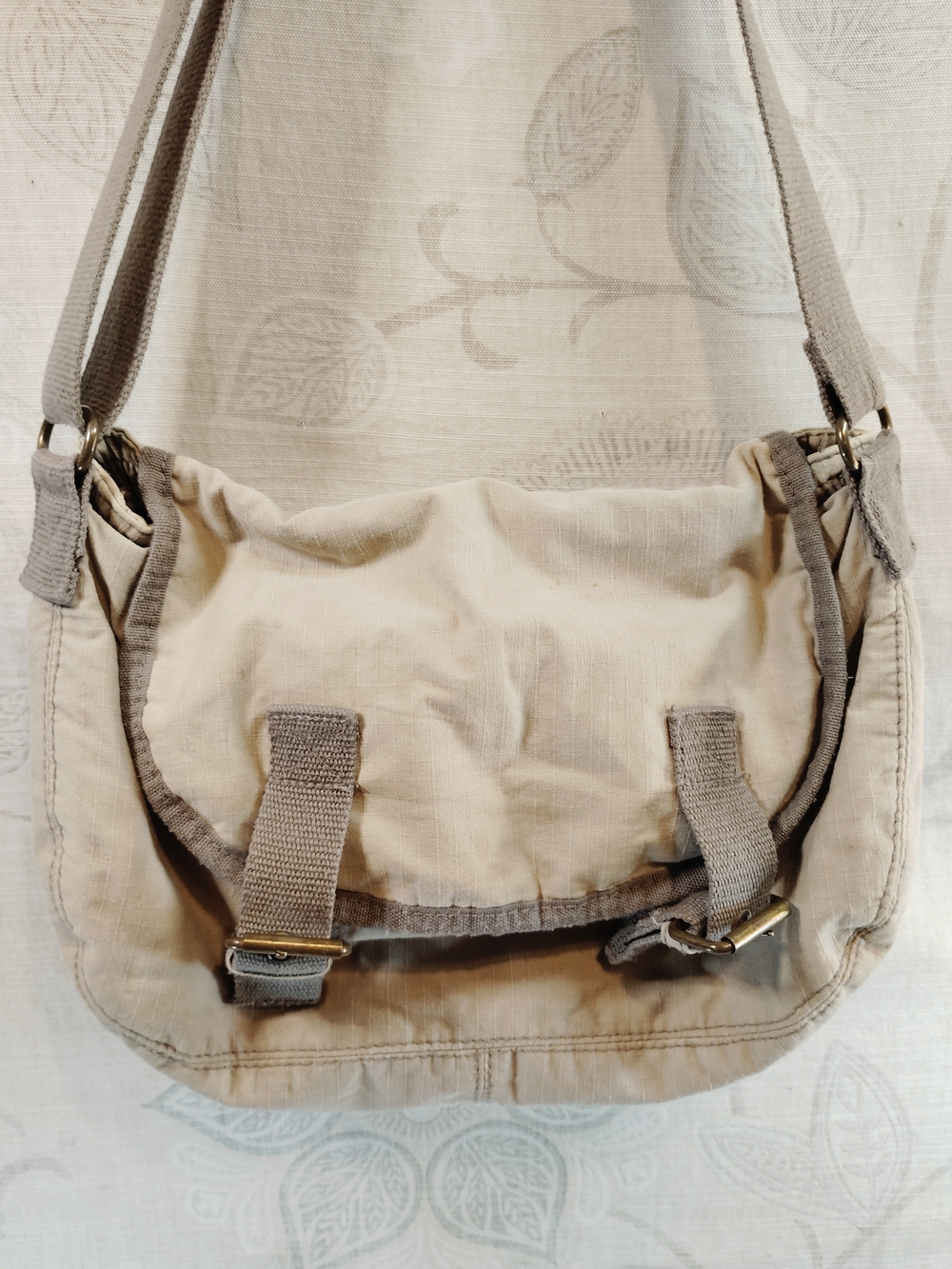 Target Beige Canvas Crossbody Bag with Taupe Trim